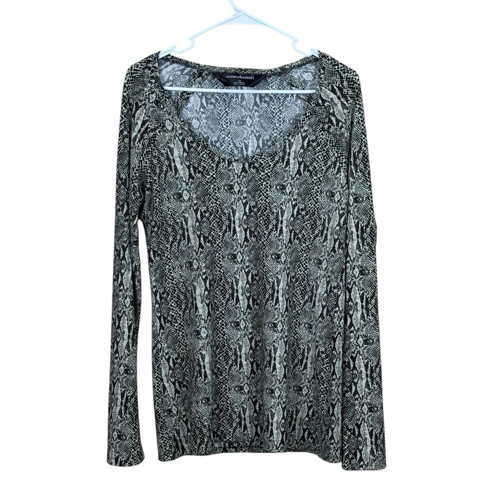 Norma Kamali Womens Tunic Top L Snake Print Pullover Stretch Long Sleeve EUC
